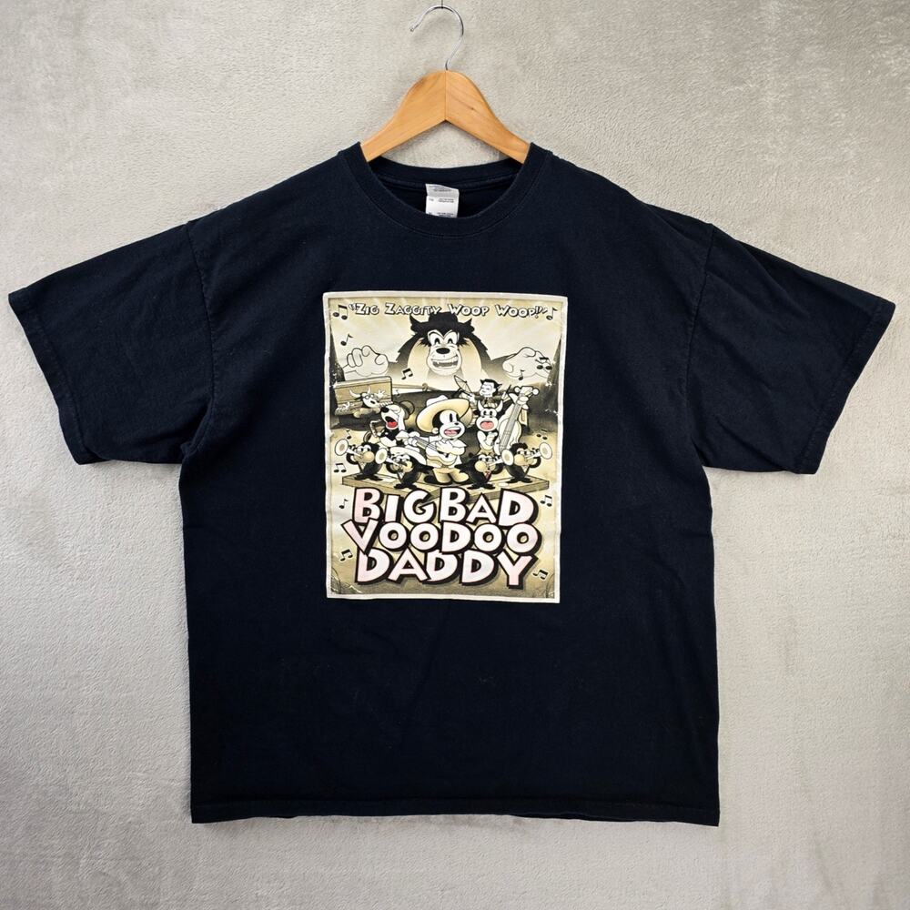 Vintage Big Bad Voodoo Daddy Shirt XL Black Band Tee Swing Music Y2K Zig Zaggity